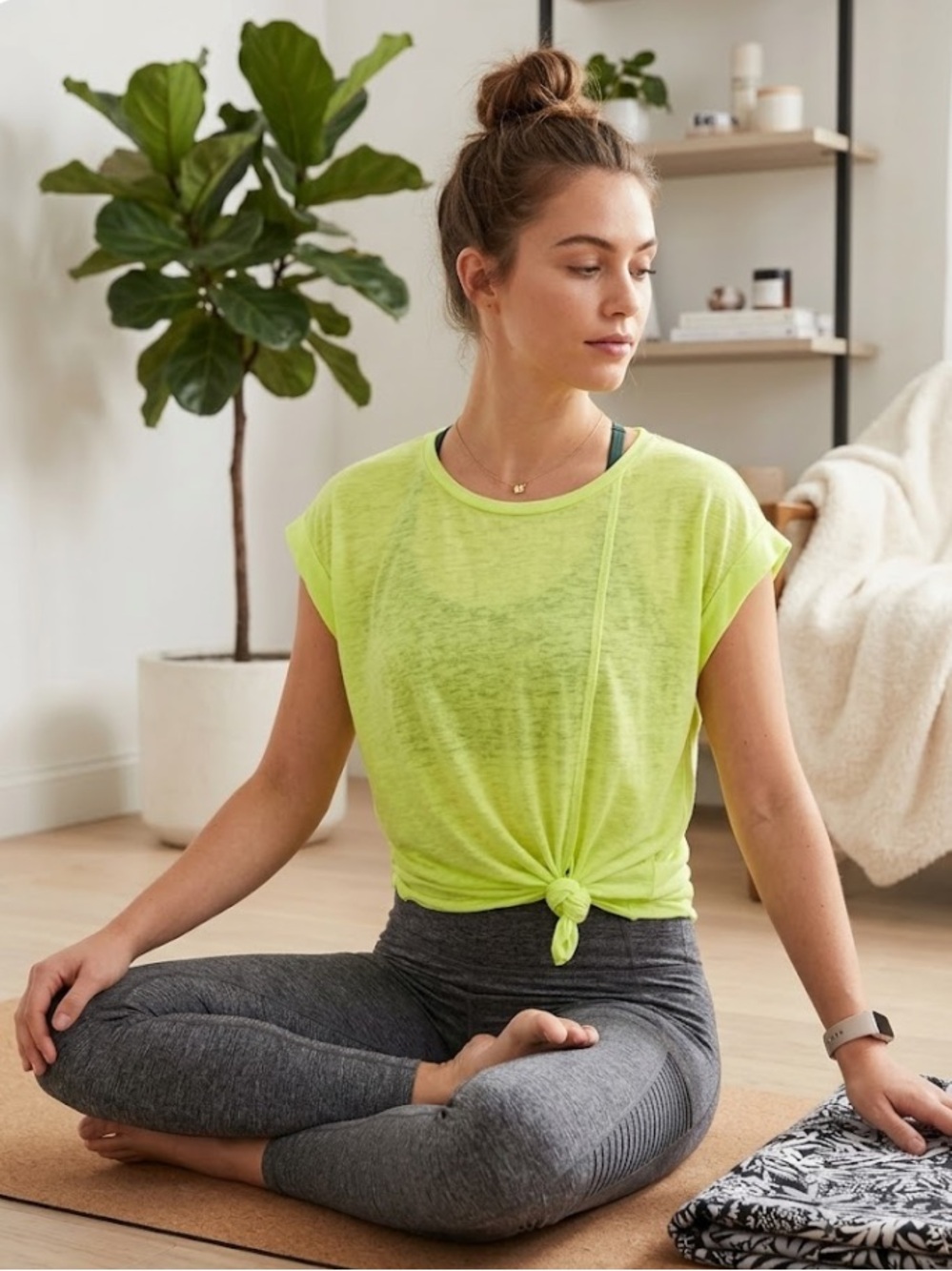 Sundry Neon Yellow Crewneck Tee with front knot detail